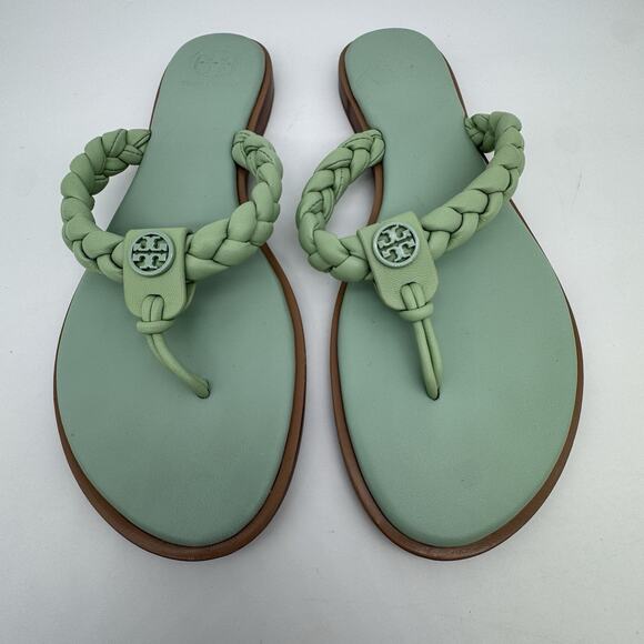 Tory Burch Womens Benton Braided Thong Sandal Size 8 Mint Green Resort Preppy - Picture 1 of 12